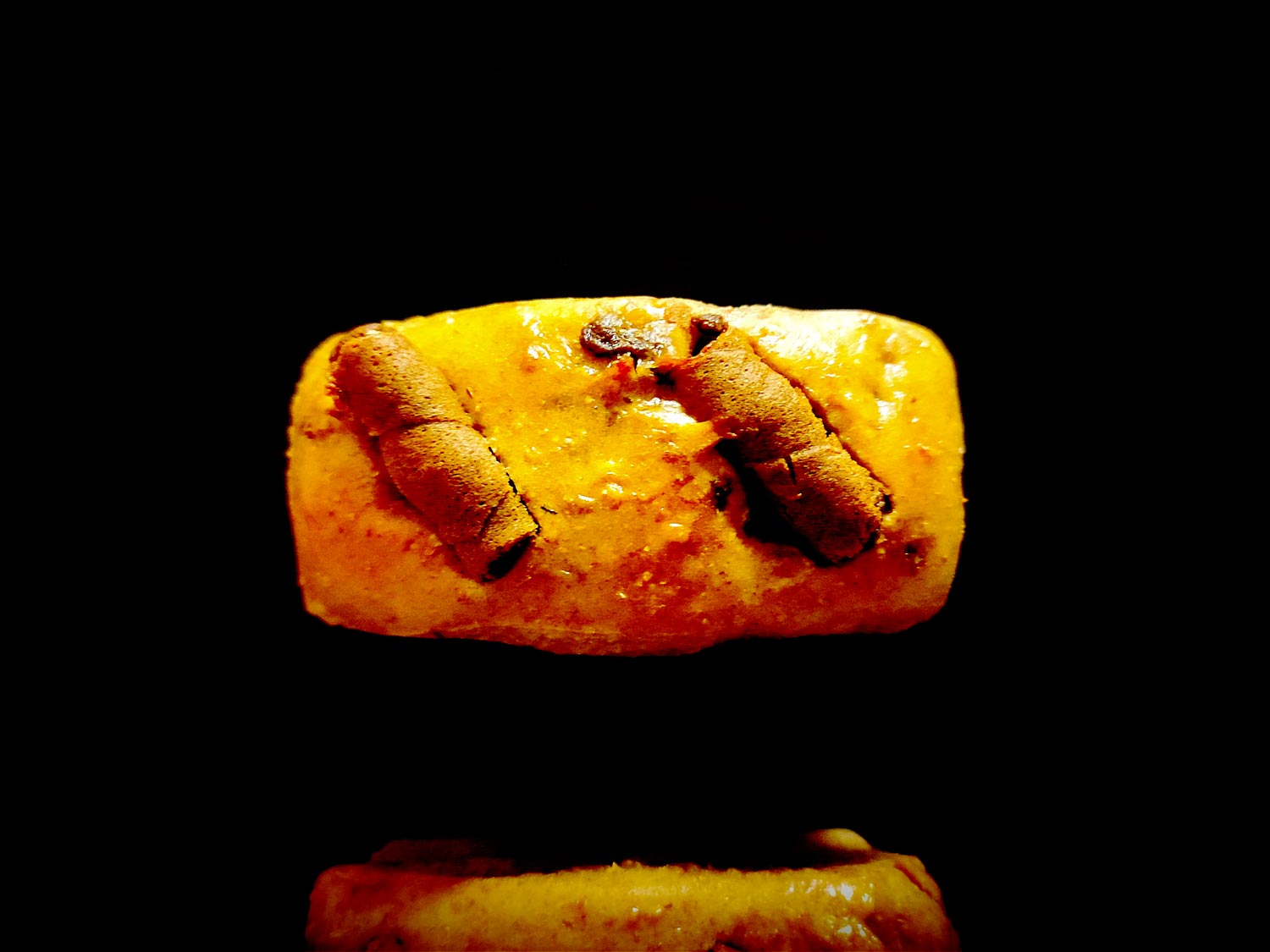 Le snack bread aux gaufrettes Caprice. On peut apercevoir du chocolat fondu. En réalité, c’est leur garniture chocolat-noisette.